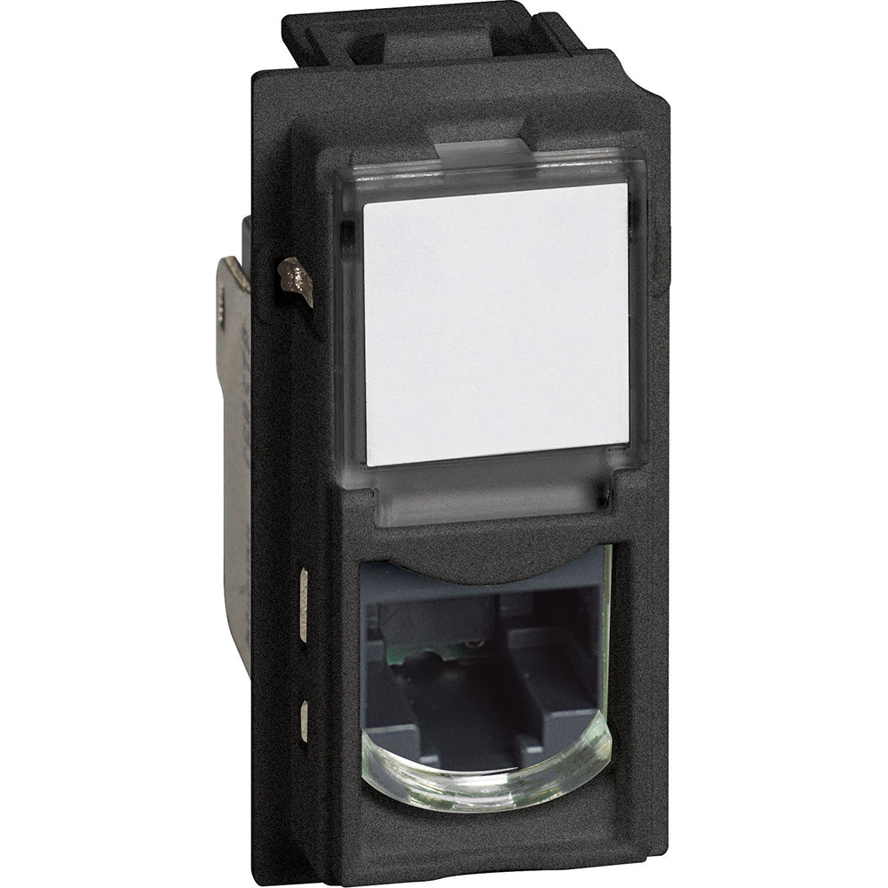Presa Di Rete Categoria 5 Colore Nera Bticino Living Now KG4279C5E Connettori RJ45 categoria 5E UTP, connessione tipo TOOLLESS IDC per trasmissione dati/telefonia. Questi connettori sono utilizzabili per sistemi di trasmissione segnali a 4 coppie - 1 modulo, Nera