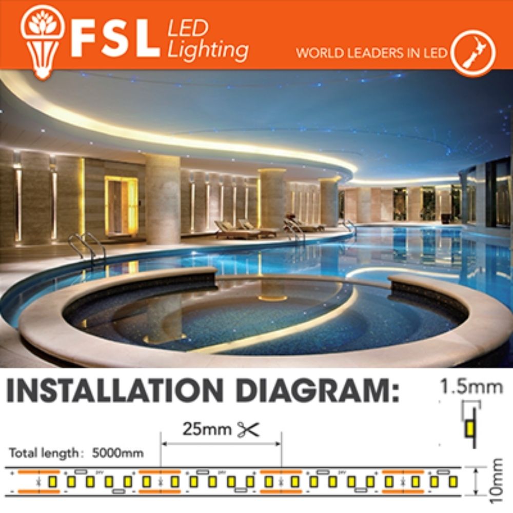 Striscia Led 24V Luce fredda 6500K 16W/m IP20 SMD2835