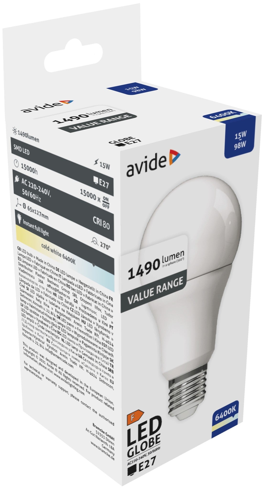 10 Lampade Led 15W E27 luce Fredda 6400K Avide