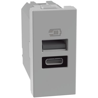 Bticino MatixGO Caricatore USB con due porte Tipo A e C Grigio JG4191AC