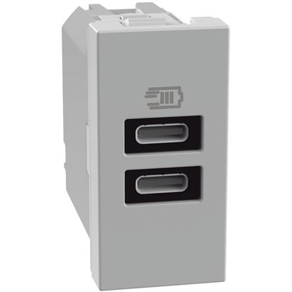 Bticino MatixGO Caricatore USB con due porte Tipo C Grigio JW4191CC