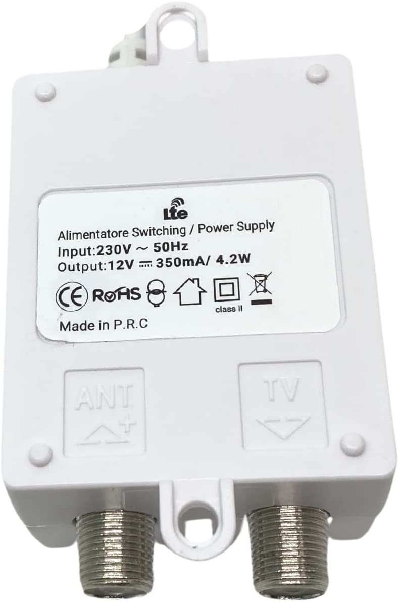 Alimentatore Antenna Tv 1 uscita stabilizzato 12V 350mA con connettori F