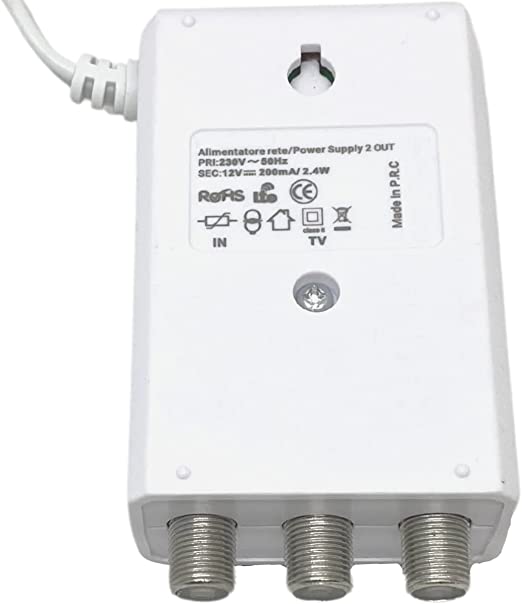 Alimentatore Antenna Tv 2 Uscite Stabilizzato 12V 200mA con connettori F