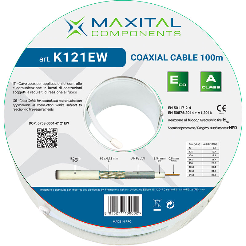 Cavo coassiale per antenna TV da 5 mm classe A matassa 100 metri