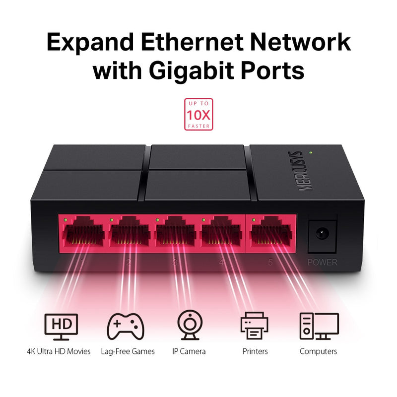 Switch ethernet 5 porte lan Gigabit 10/100/1000 Mbps | Mercusys