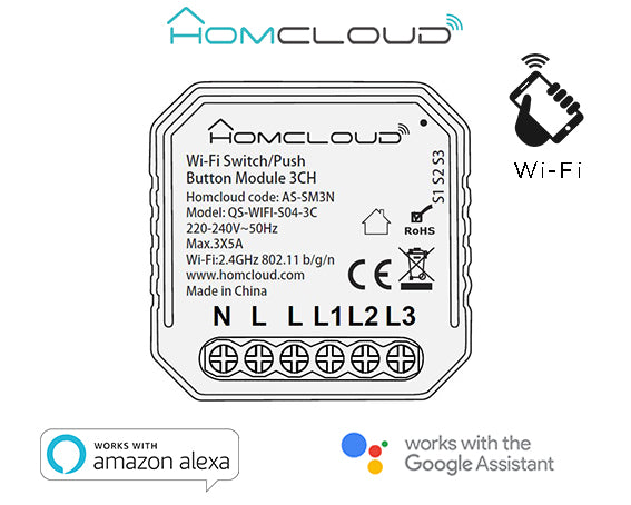 Modulo PuIsante/Interruttore 3CH Wi-Fi da incasso